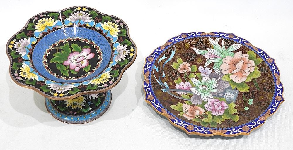 Chinese Cloisonne Compote & Dish, 4 3/4"h & 10 1/8" Diameter. (1 of 2)