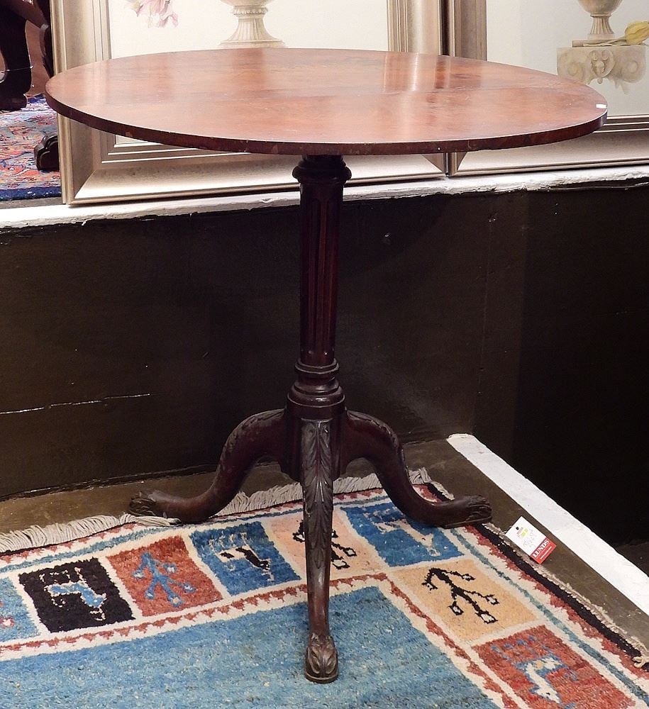 18th C. Mahogany Tripod Table, 28 x 26 x 30". (1 of 3)