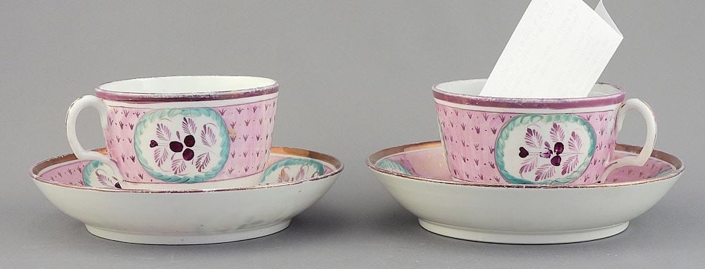 Pair of C.1830 English Lusterware Teacups & Saucers, 3 1/2 &5 5/8" Diameter. (1 of 5)