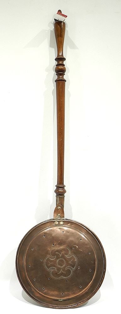 19th C. Copper Bed Warmer w/Turned Mahogany Handle, 44"L. (1 of 4)