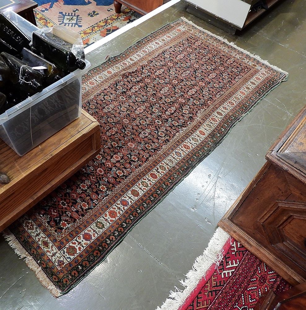 Antique Asian Rug Approximately 3' X 6'5" (all over restoration noted/width and length alt: Antique Asian Rug Approximately 3' X 6'5" (all over restoration noted/width and length alt