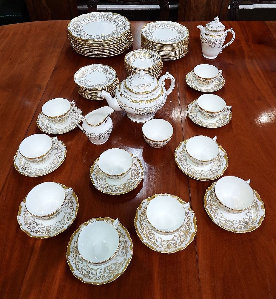 Ten Place Settings of Coalport "Anniversary" Gilt Edged Bone China Dinnerware. (1 of 3)