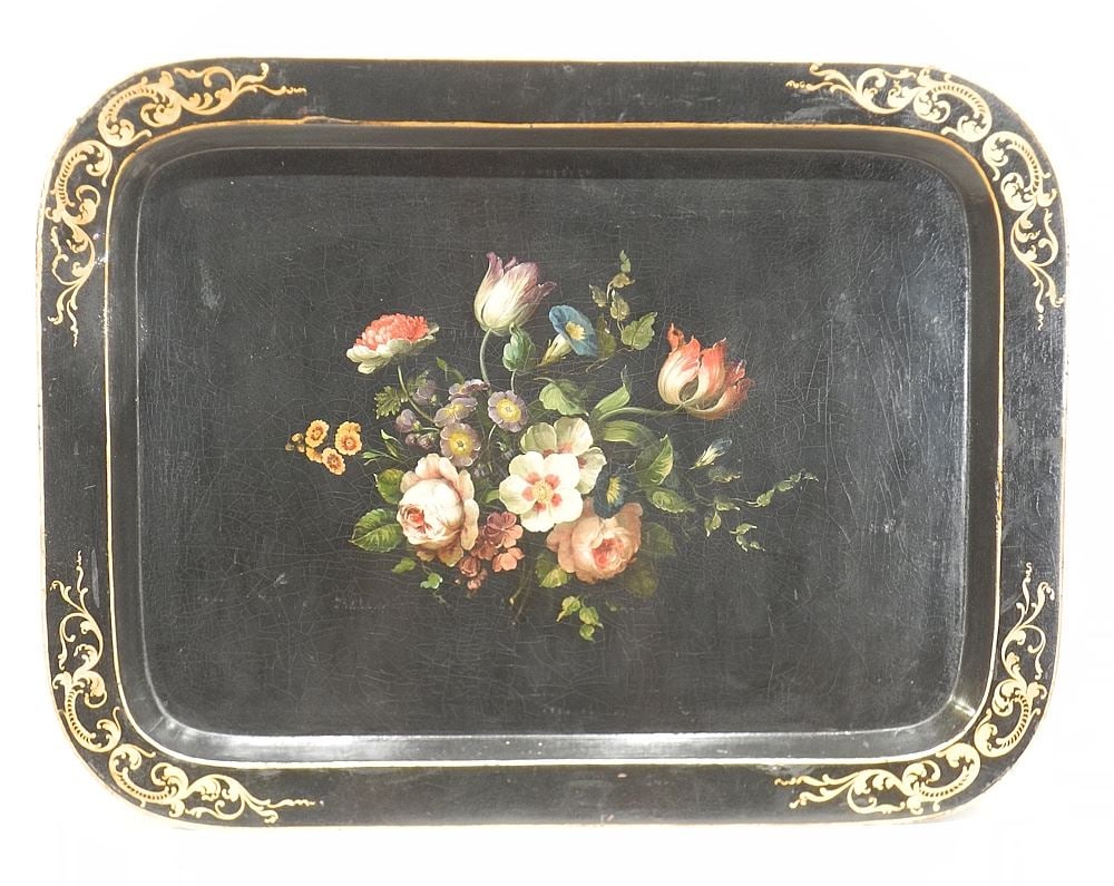 Mid 19th C. Papier Mache Tray, 22 1/2 x 30".: Mid 19th C. Papier Mache Tray, 22 1/2 x 30".