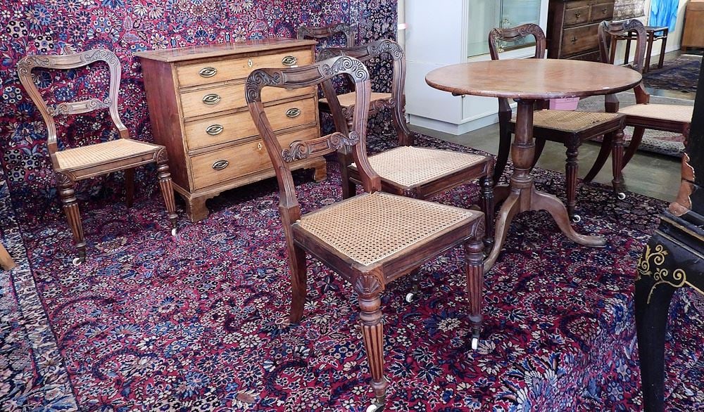Six Early Victorian Rosewood Dining Chairs w/Cane Seats. (1 of 6)