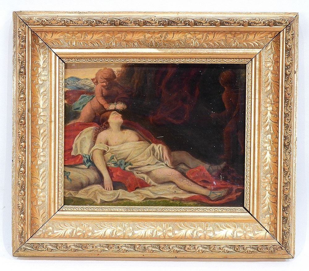 Oil on Board Unsigned European School, 8 1/4" x 10", "Mythological Scene". (1 of 4)