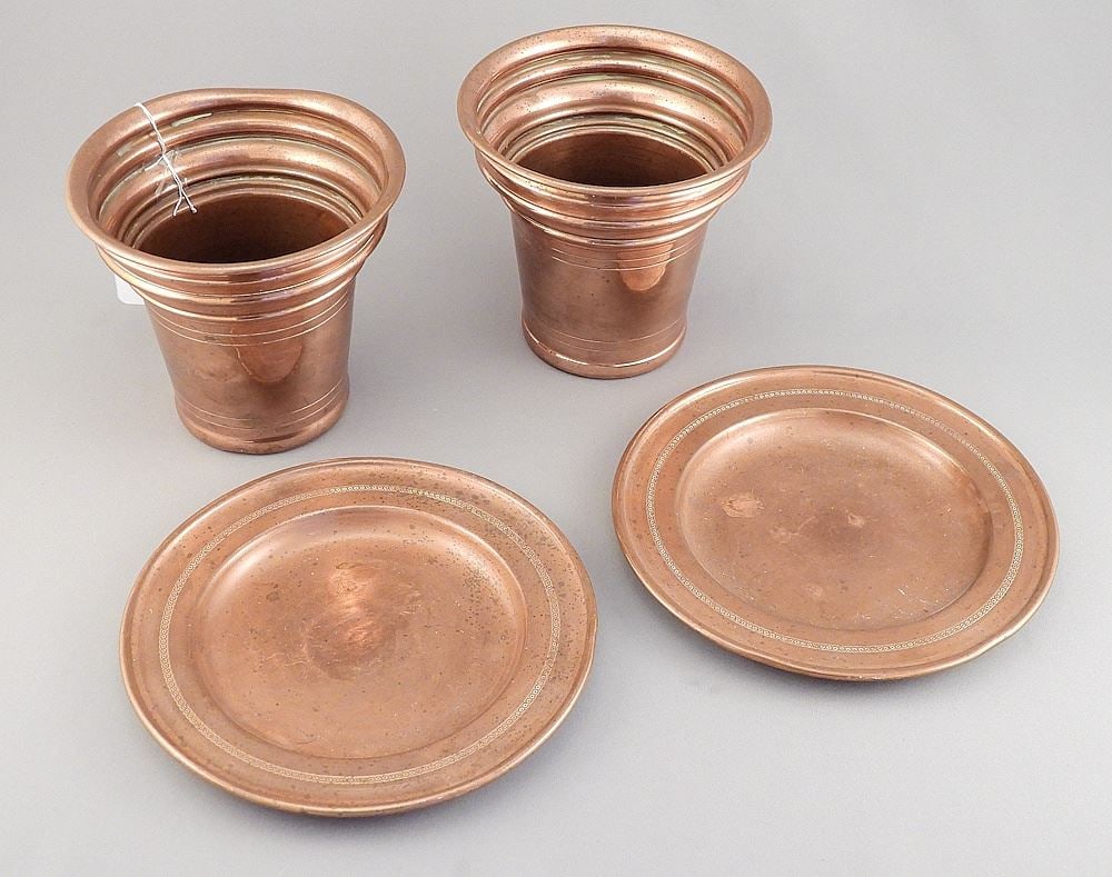 Pair of Copper Plant Pots, 4 1/8"h & 6 1/8" Diameter. (1 of 4)