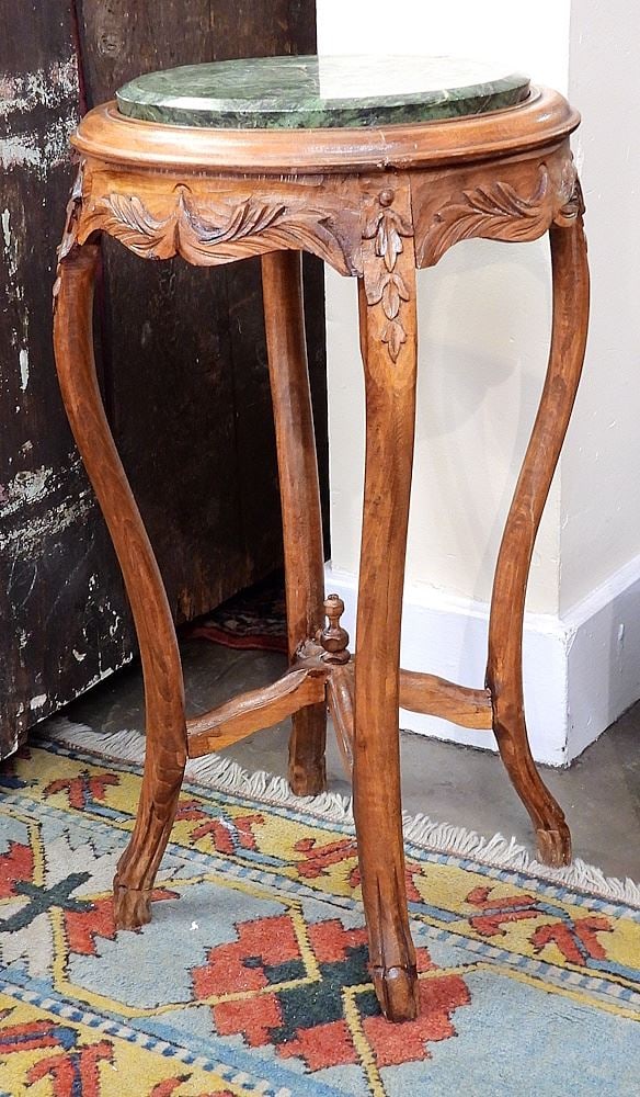 Louis XV Carved Hardwood & Green Stone Inset Side Table, 27 1/2"h.: Louis XV Carved Hardwood & Green Stone Inset Side Table, 27 1/2"h.