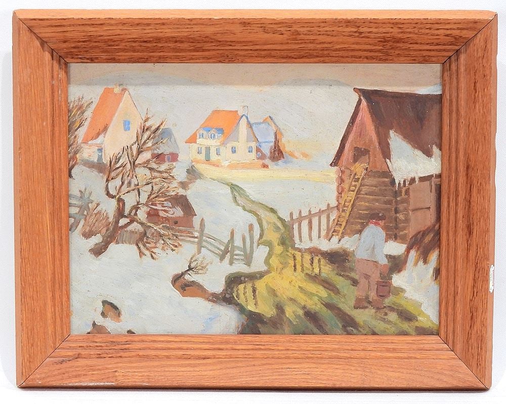 Oil on Board Attributed to Mrs. Partridge, 9 x 12" "Eastern Canada Winter Scene". (1 of 5)