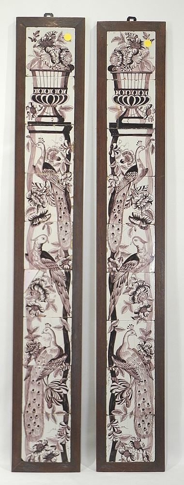 Pair of Antique Dutch Delft Vertical Tile Arrangements, 47 1/2 x 9". (1 of 5)