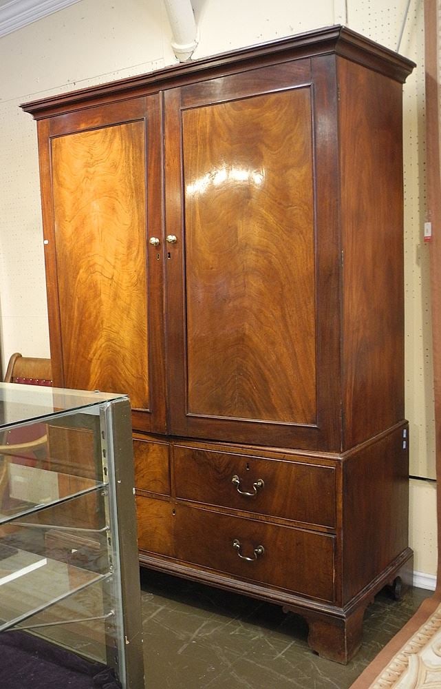 Mid 19th C. Mahogany Linen Press, 78"h (interior altered). (1 of 3)