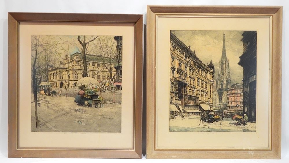 Two Etchings w/Aquatint signed Robert & Luigi Kasimir, 22 7/8 x 19 1/2", "Parisian Scenes" (1 of 5)