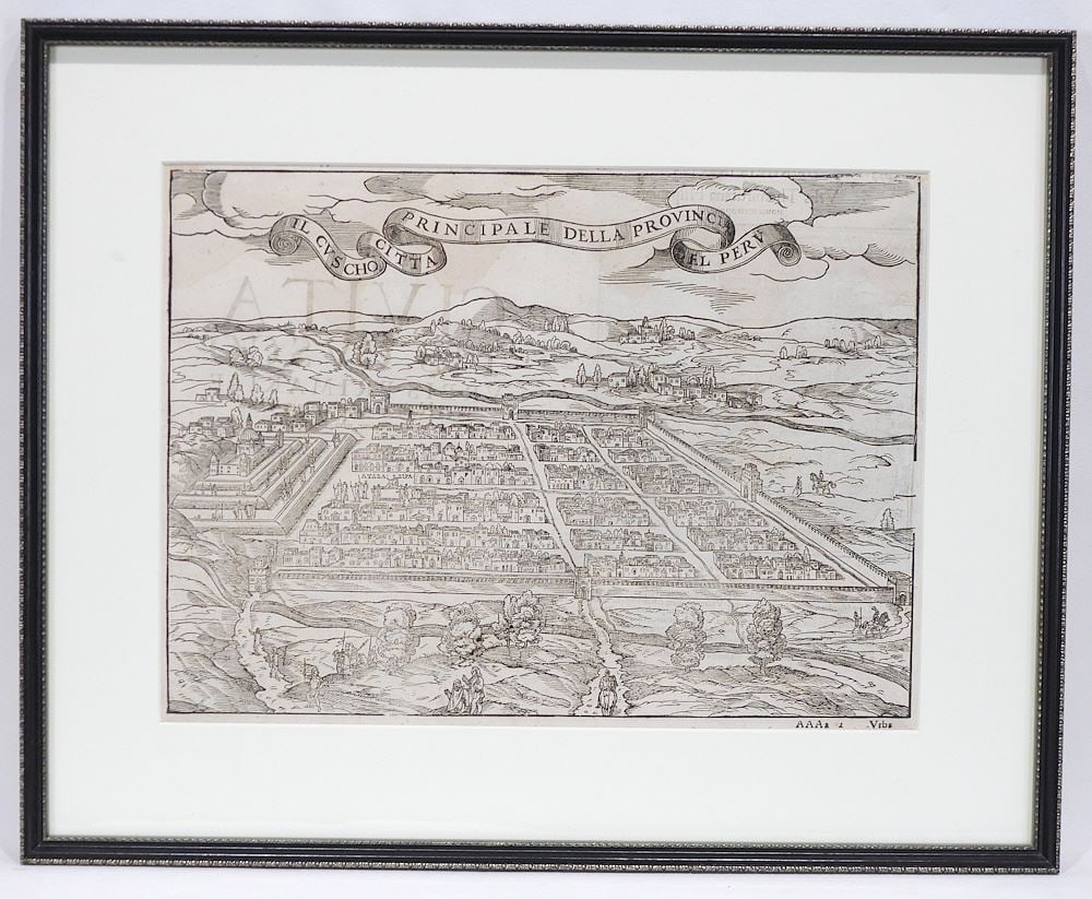 16th/17th C. Map: "Ilcuscho...del Peru/Ramusio/Italy/1556, 11 x 15".: 16th/17th C. Map: "Ilcuscho...del Peru/Ramusio/Italy/1556, 11 x 15".
