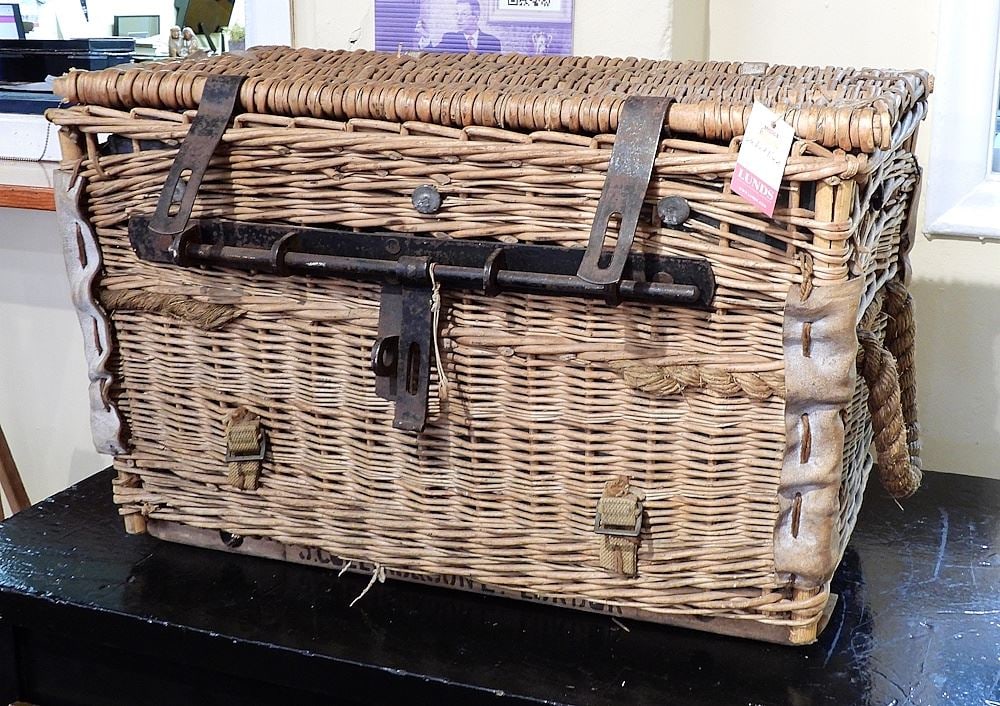 19th C. Lead Lined Wicker Trunk w/ Iron Hardware. (1 of 3)
