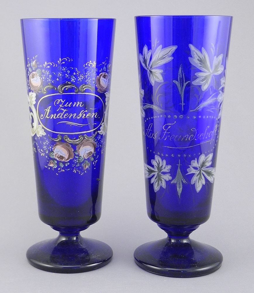 Near Pair of 19th C. Enameled Cobalt Blue Vases, 8 3/4"h. (1 of 2)