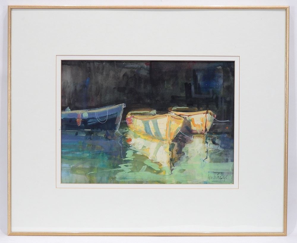 Watercolour signed D. (David) C. Armstrong '95, 9 3/4 x 13 3/4", "Row Boats". (1 of 4)