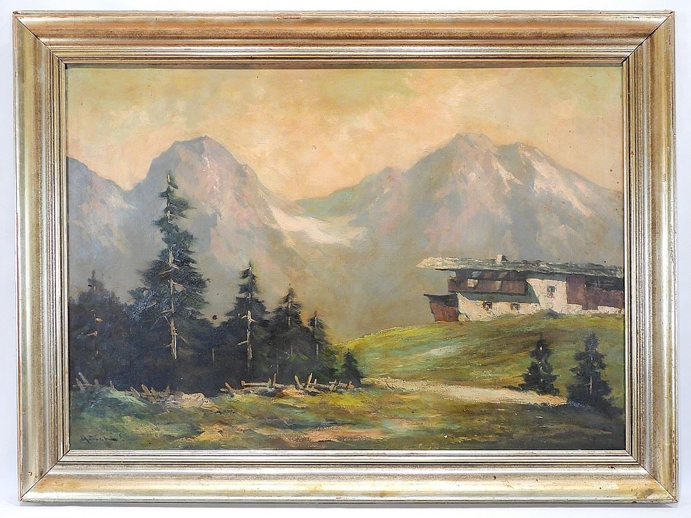 Oil on Canvas signed Indistinctly, 27 3/4 x 39 1/2" "Tyrolean Scene". (1 of 3)