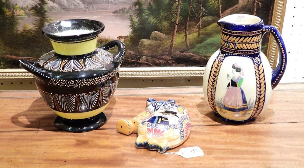 Three Pieces of Quimper Pottery, 7 1/2 - 8 1/2"h. (1 of 8)