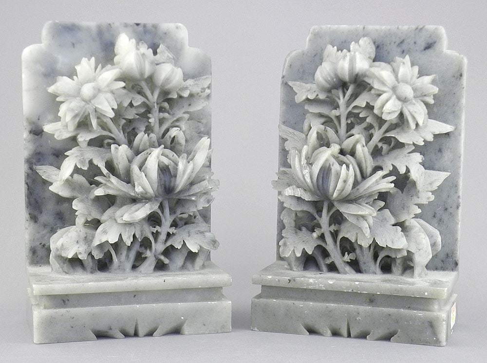 Pair of Chinese Carved Softstone Bookends, 6 7/8"h. (1 of 2)