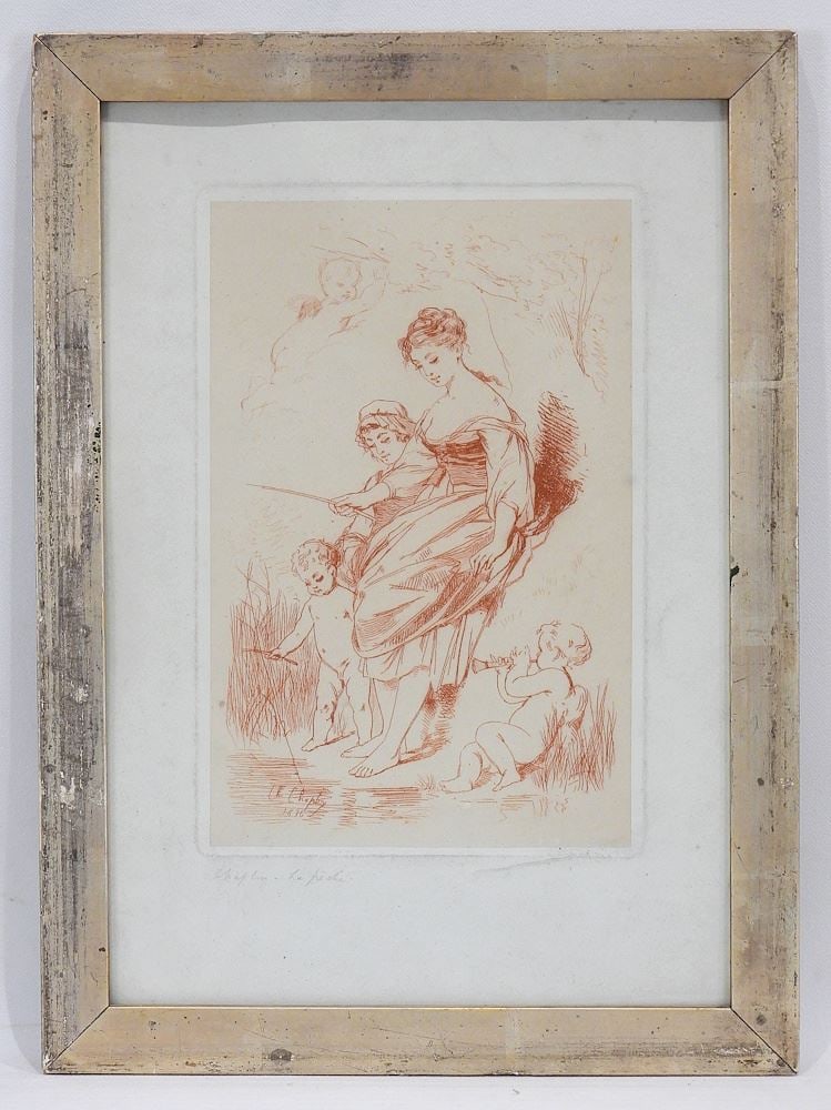 Etching by Charles Josuah Chaplin 1876, 9 1/4 x 6", "La Piche". (1 of 3)