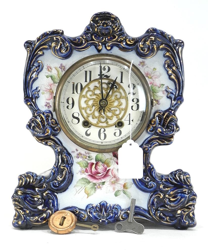 Waterbury Clock Co. China Clock, 10 1/2"h. (1 of 4)