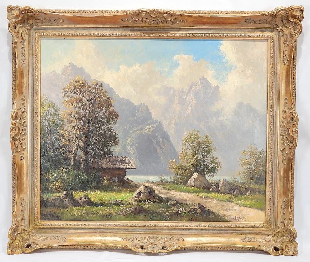 Oil on Canvas signed Hans Otto Kraus, 25 1/2 x 31 1/2", "Salatalpe Mit Konigssee". (1 of 4)