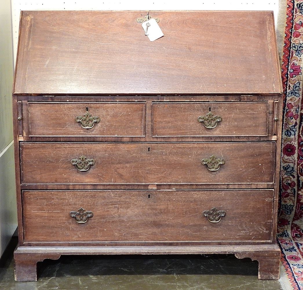 19th C. Mahogany Fall Front Bureau, 43 1/4 x 43 1/4 x 20 1/2" (as found) (1 of 4)