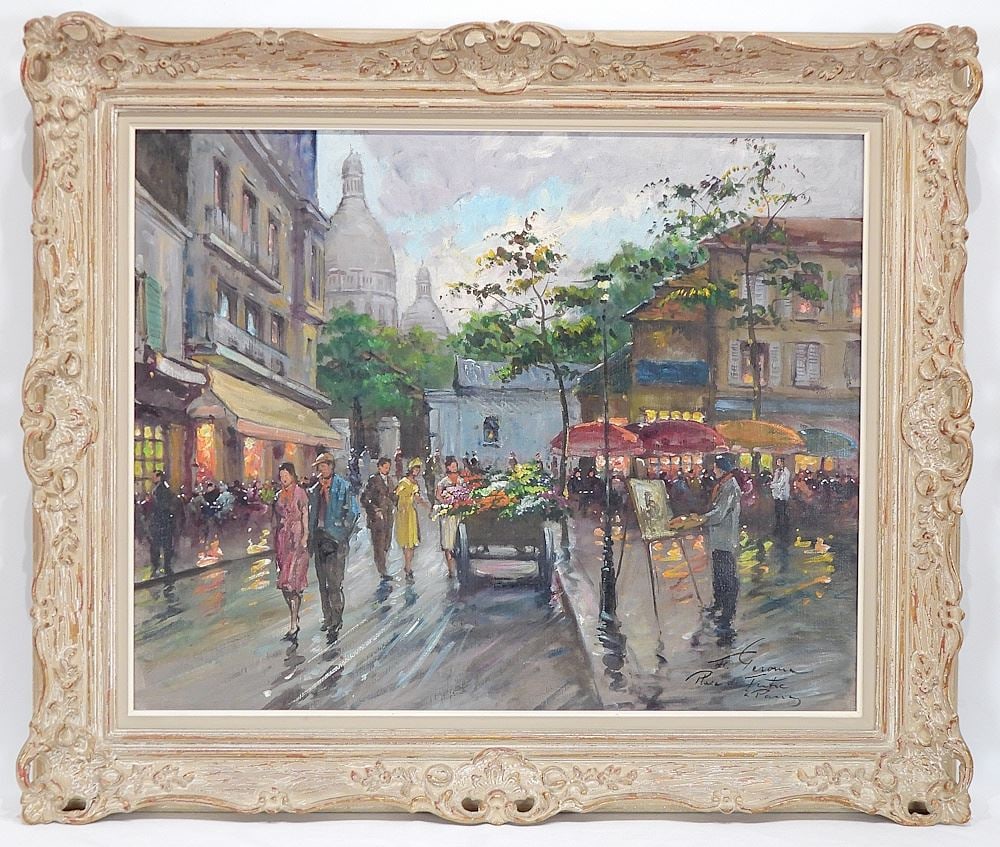 Oil on Canvas signed Fr. (Francois) Gerome, 24 x 30", "Place de *** a Paris".: Oil on Canvas signed Fr. (Francois) Gerome, 24 x 30", "Place de *** a Paris".