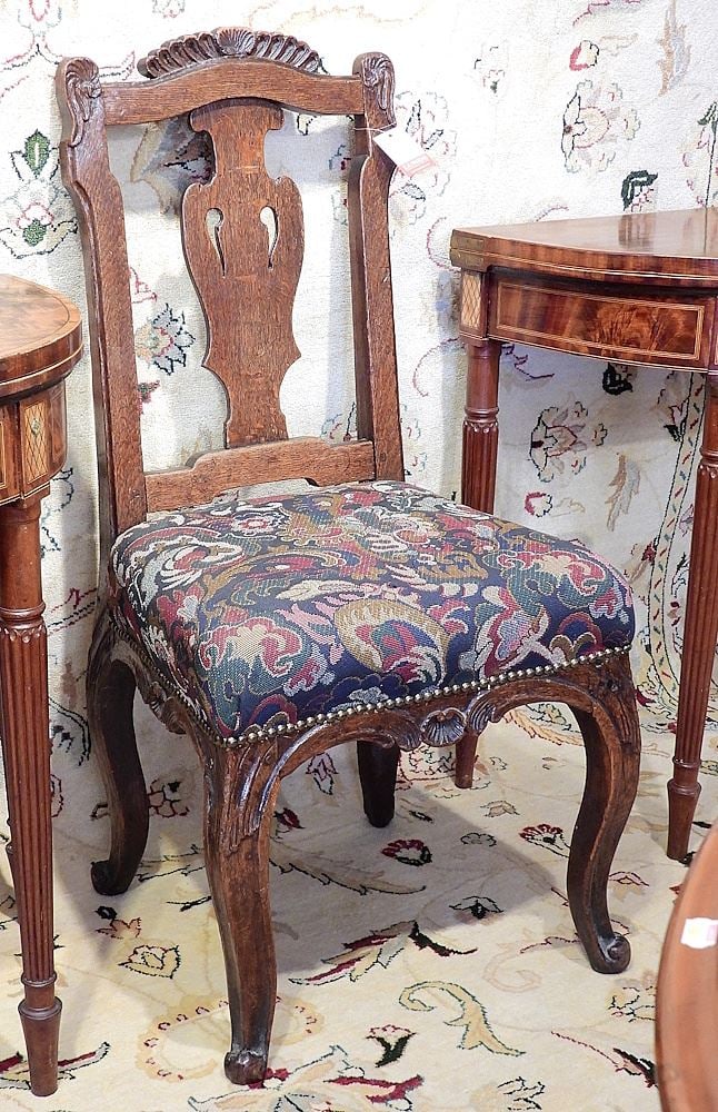 19th C. Louis XV Style Oak Side Chair, 39"h. (1 of 2)
