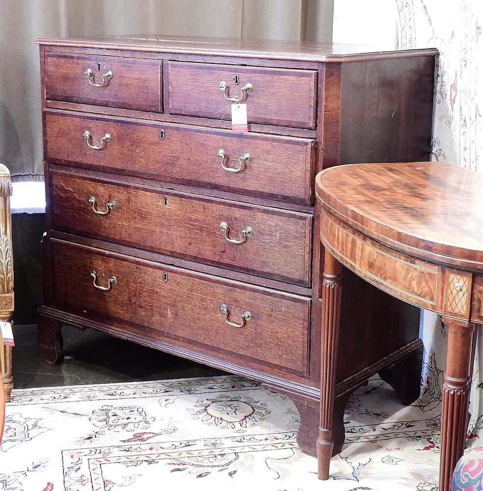 Late 18th/Early 19th C. Banded Oak Five Drawer Chest, 40"h. (1 of 3)