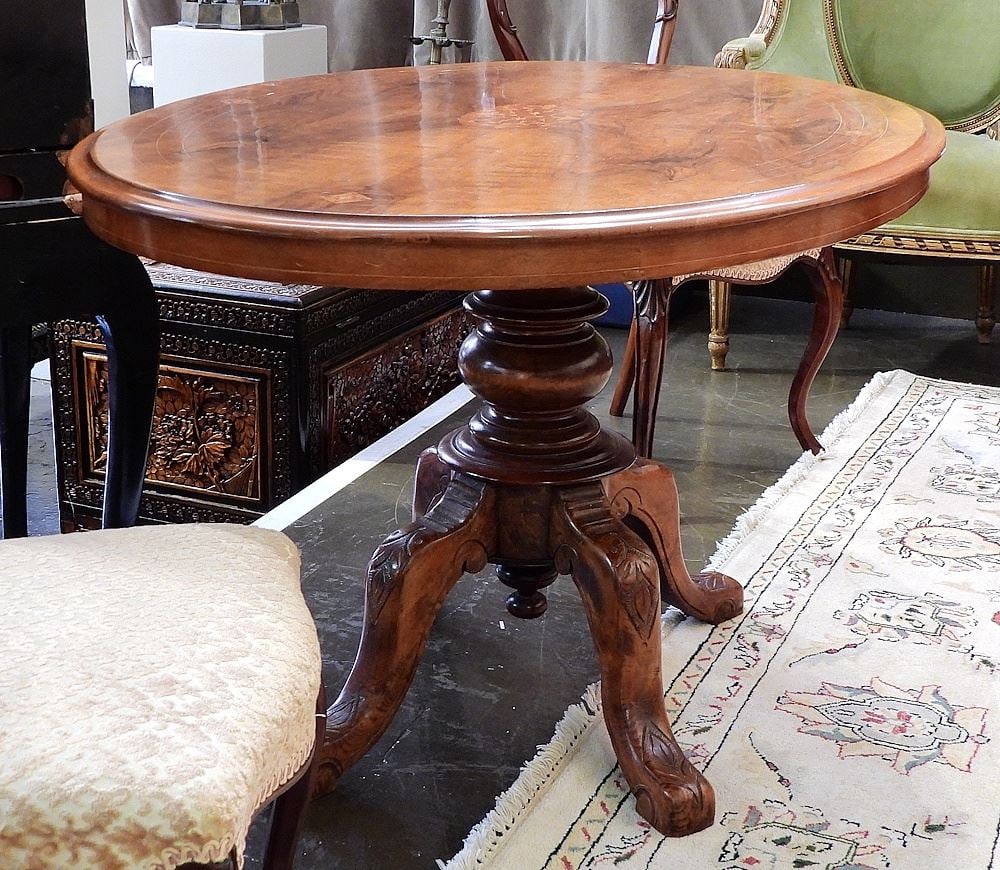 Mid 19th C. Book Matched Walnut Loo Table, 27 1/4"h. (1 of 3)
