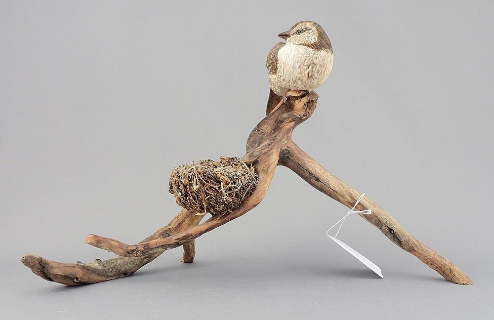 Hand Carved Wood Sculpture Monogrammed RJG, 12"L, "Nesting Bird ". (1 of 3)
