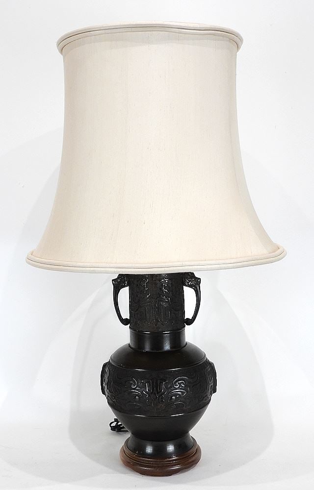 Chinese Bronze Archaic Style Table Lamp, 31 1/4"h. (1 of 5)