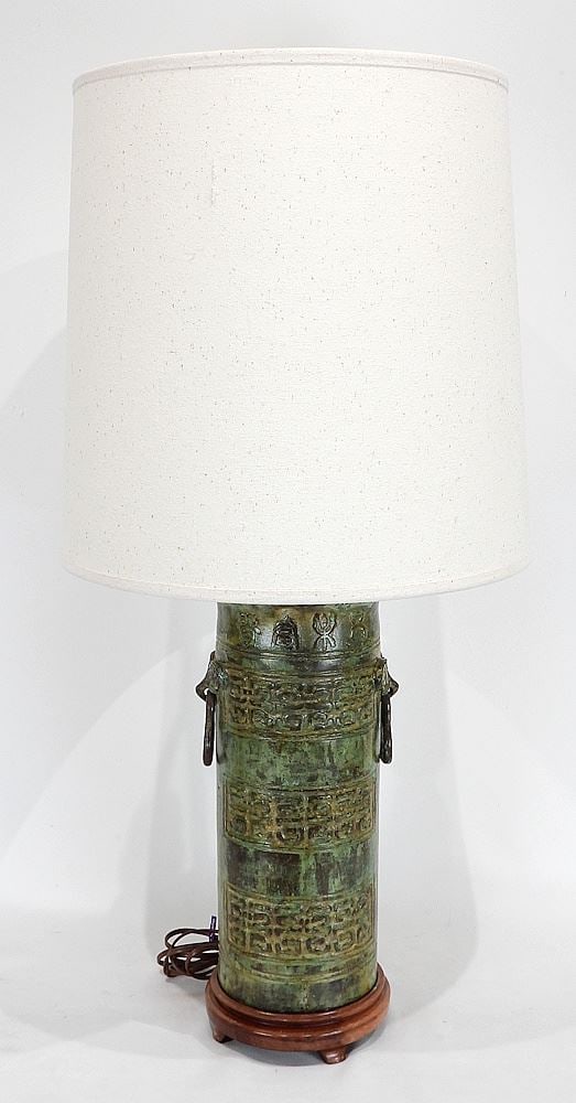 Chinese Bronze Archaic Style Table Lamp, 31 1/4"h. (1 of 5)