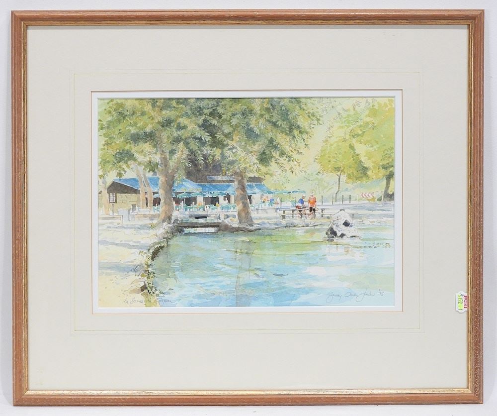 Watercolour signed Barry Owen Jones, 8 1/4 x 11 3/4" "La Source duGrozeau ".: Watercolour signed Barry Owen Jones, 8 1/4 x 11 3/4" "La Source duGrozeau ".