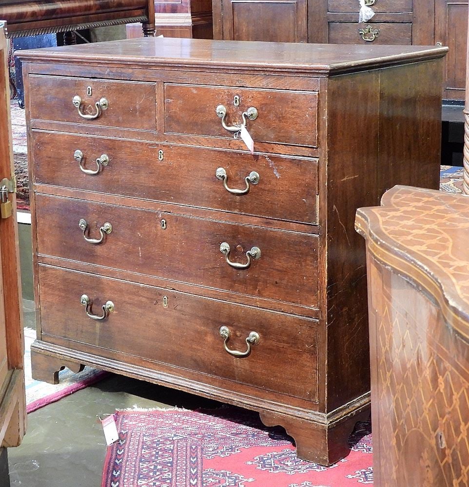Late 18th/Early 19th C. Oak Five Drawer Chest, 37"h. (1 of 3)