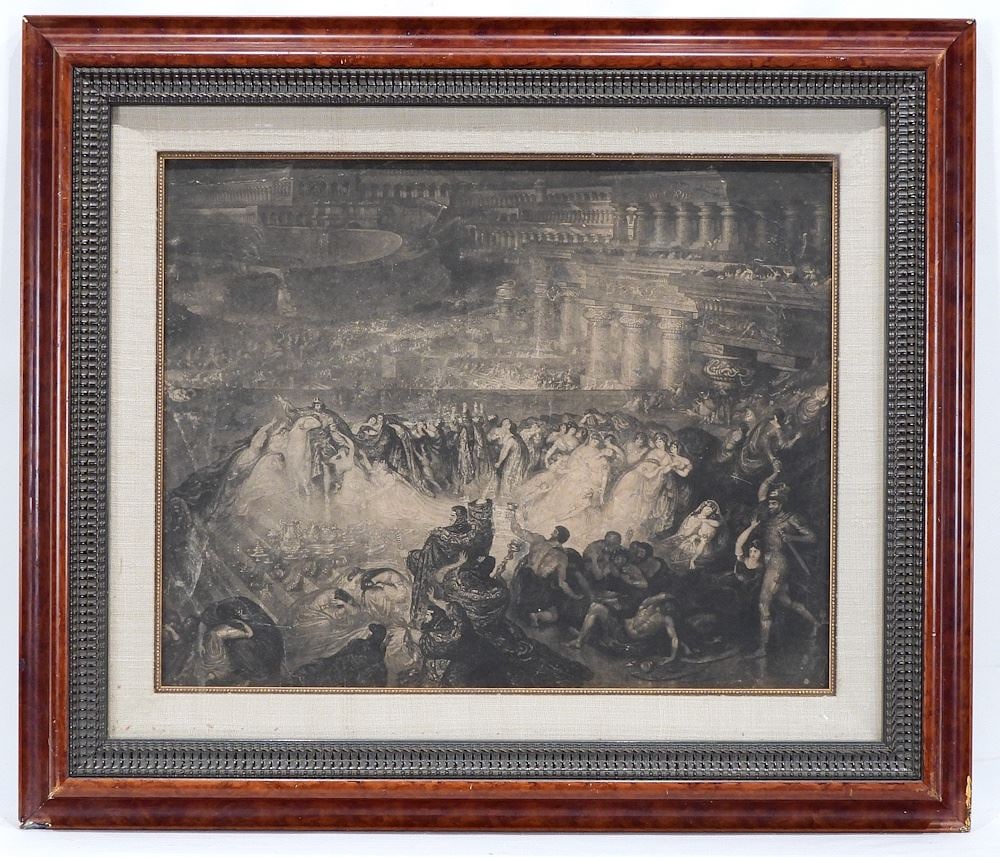 Mezzotint by John Martin, 15 x 19", "Destruction of a Jerusalem" (top left noted). (1 of 3)