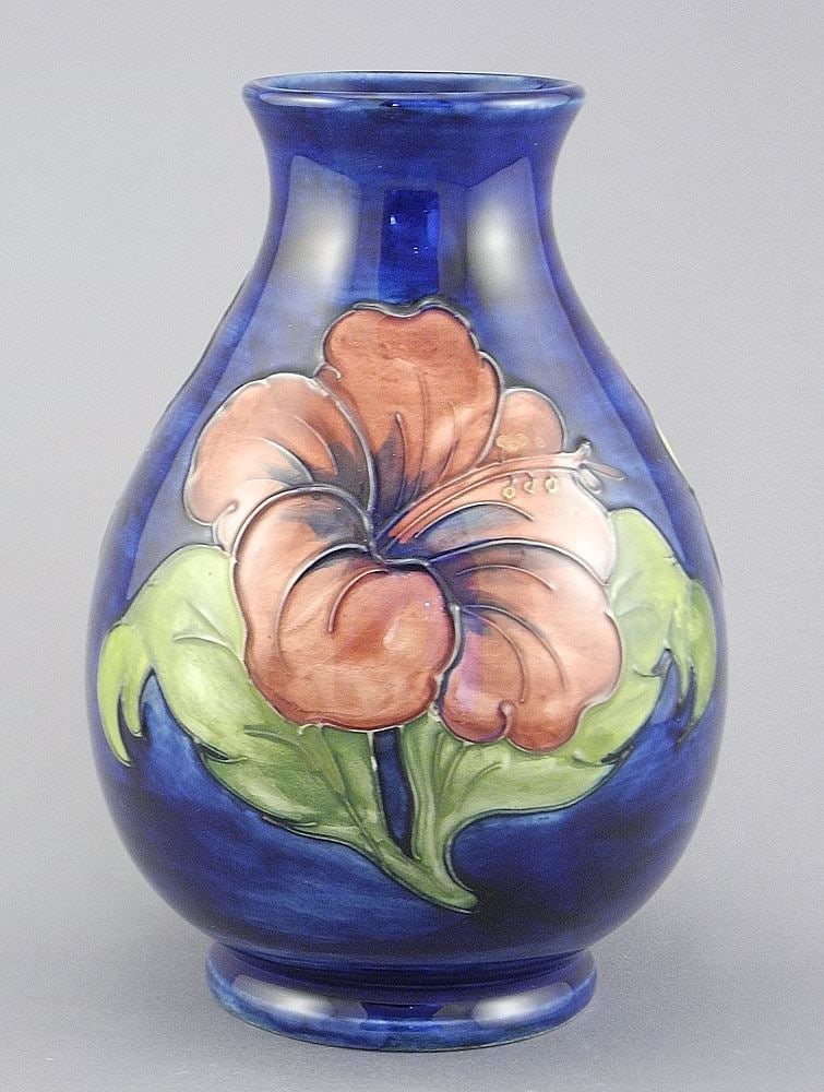 Moorcroft Hibiscus Vase, 7 1/2"h. (1 of 3)