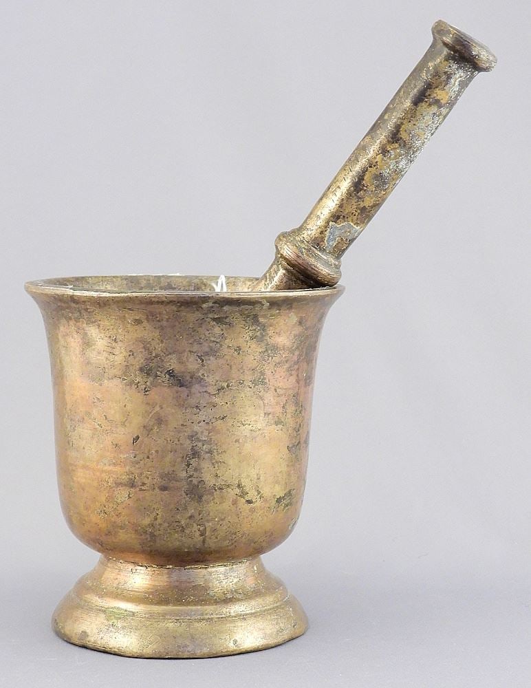 Antique Bronze Moktar & Pestle, 5 1/2"h & 9 1/4"L. (1 of 3)
