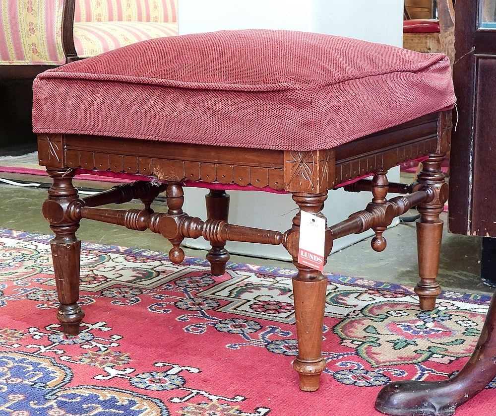 Eastlake Walnut Footstool C.1880, 17 x 18 x 18". (1 of 2)