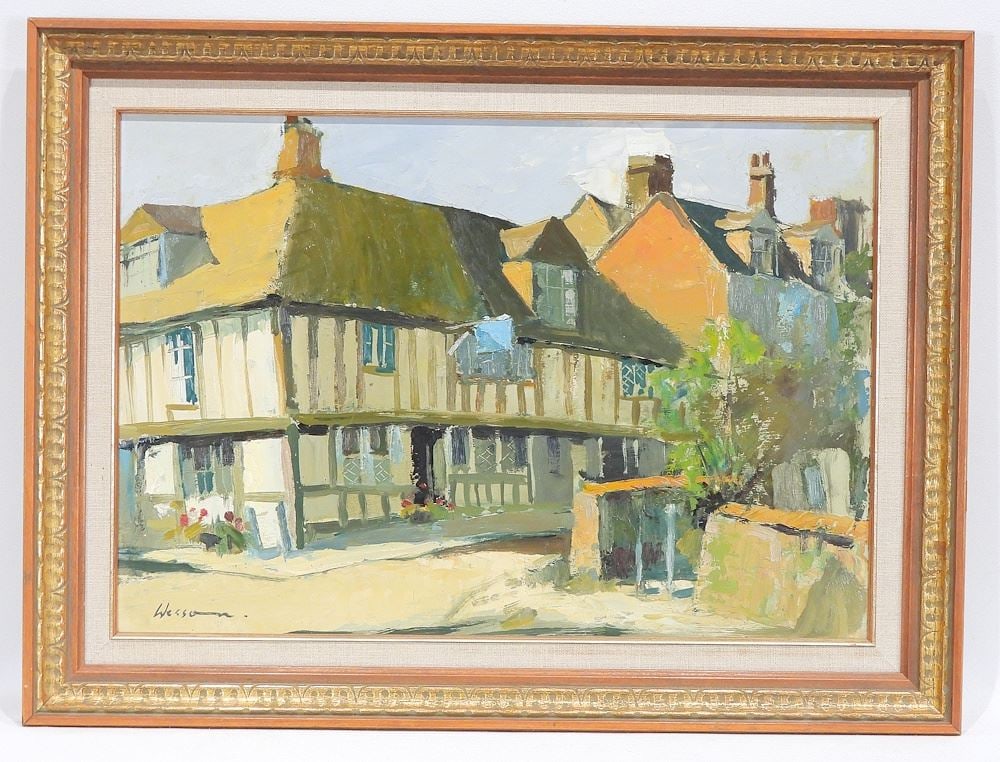 Oil on Board signed (Edward) Wesson, 11 1/2 x 17", "Old Corner Rye".: Oil on Board signed (Edward) Wesson, 11 1/2 x 17", "Old Corner Rye".