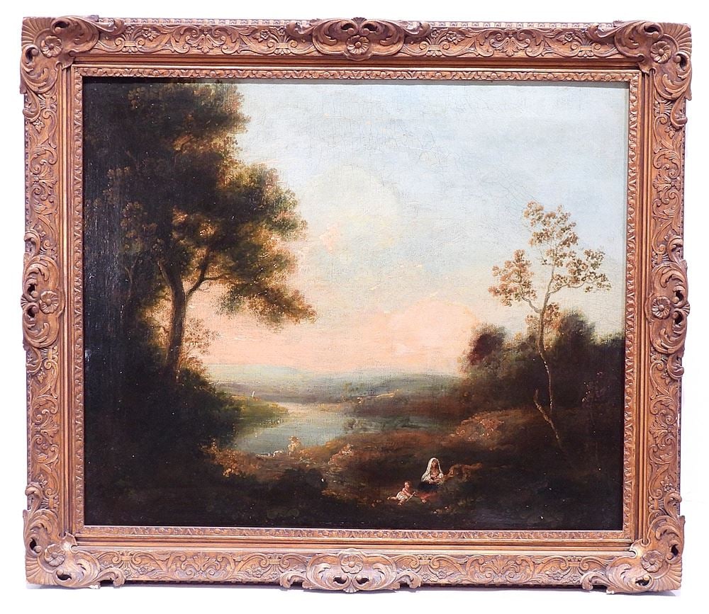 19th C. English School, 25 x 30", "Figures in Landscape". (1 of 3)