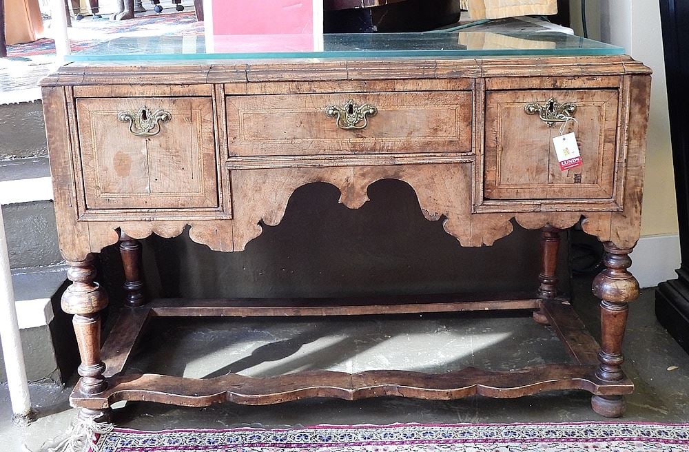19th C. Inlaid Walnut Lowboy, 43 x 19 1/2 x 28 1/2"h with Glass Top. (1 of 3)