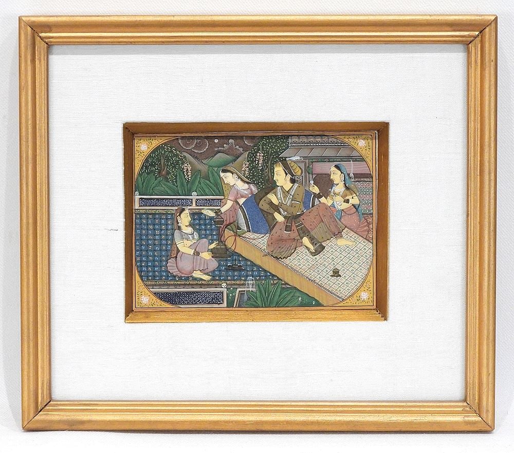 South Asian Miniature Painting, 3 1/4 x 4 1/2", "Court Scene". (1 of 2)