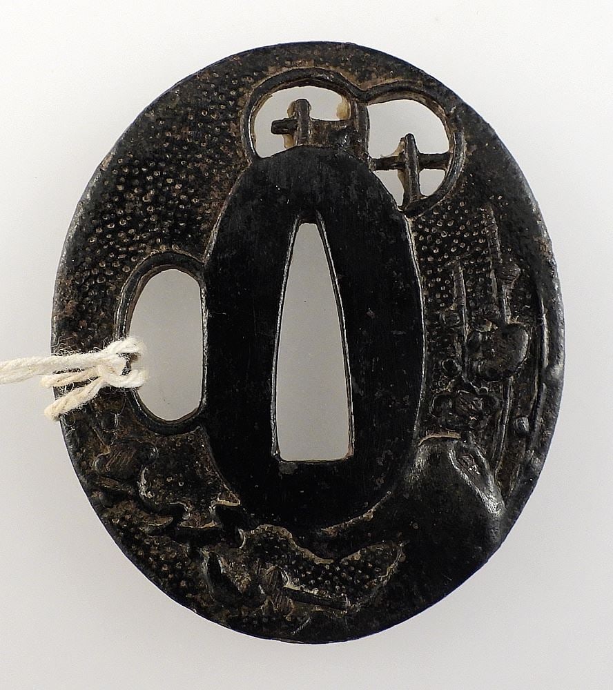 Japanese Edo Iron Tsuba, 2 1/2 x 2 1/8", 52g. (1 of 2)