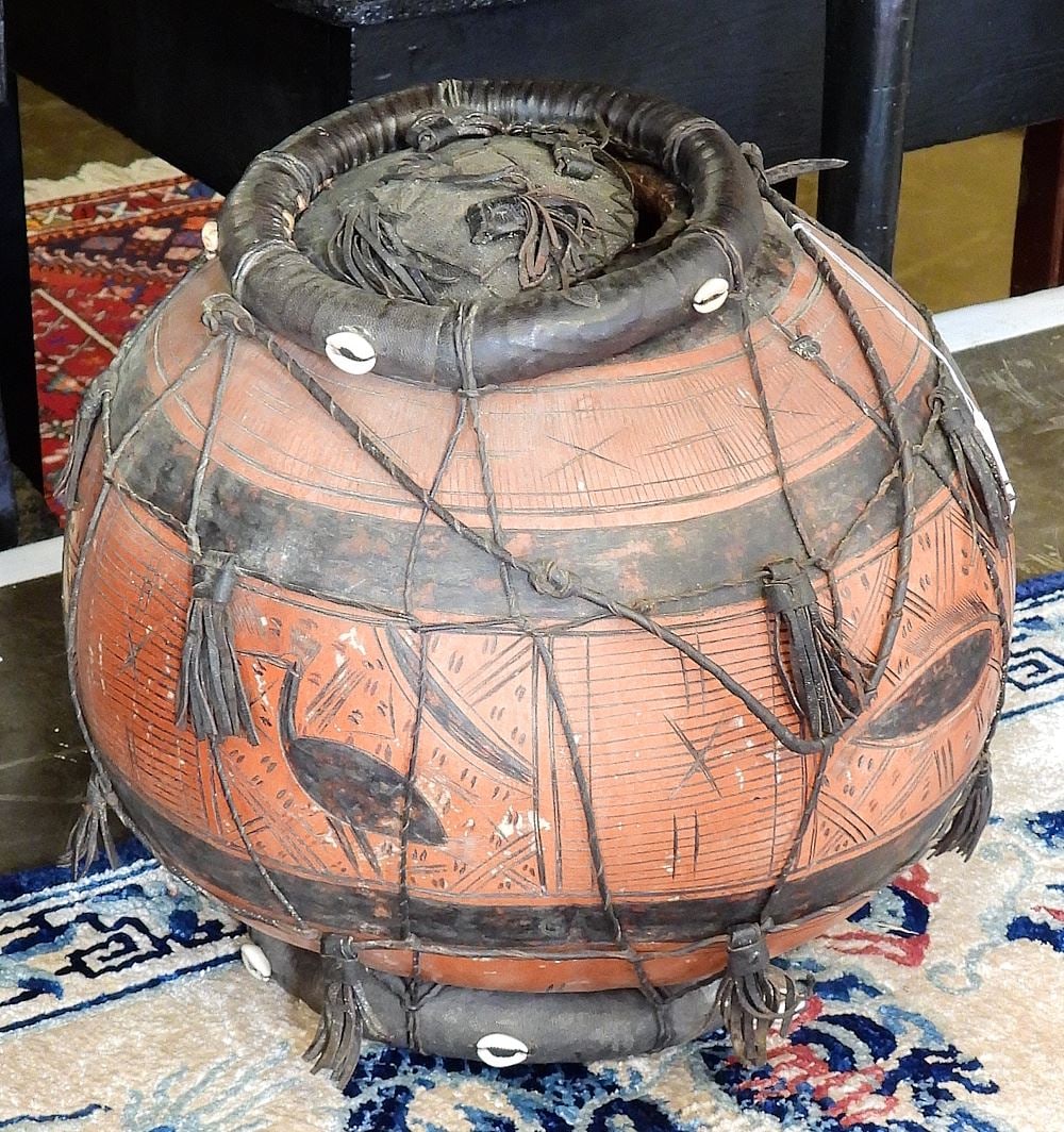 Fulani Calabash Gourd, 14 x 15" Diameter.: Fulani Calabash Gourd, 14 x 15" Diameter.