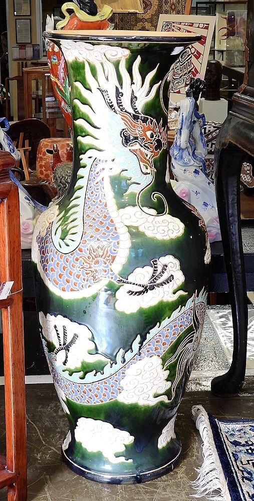 Asian Ceramic "Dragons" Vase, 39"h. (1 of 3)