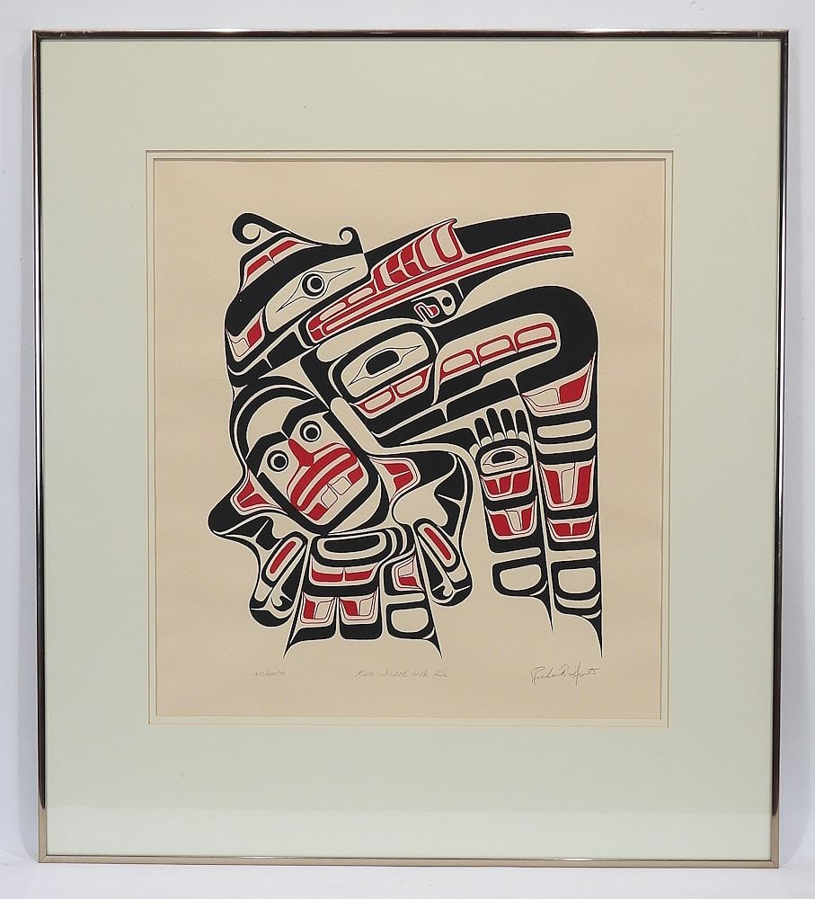 Kwagiulth Serigraph signed Richard Hunt, 18 5/8 x 17", "Kwa-Gulth Hok Hok", 213/600/79.: Kwagiulth Serigraph signed Richard Hunt, 18 5/8 x 17", "Kwa-Gulth Hok Hok", 213/600/79.