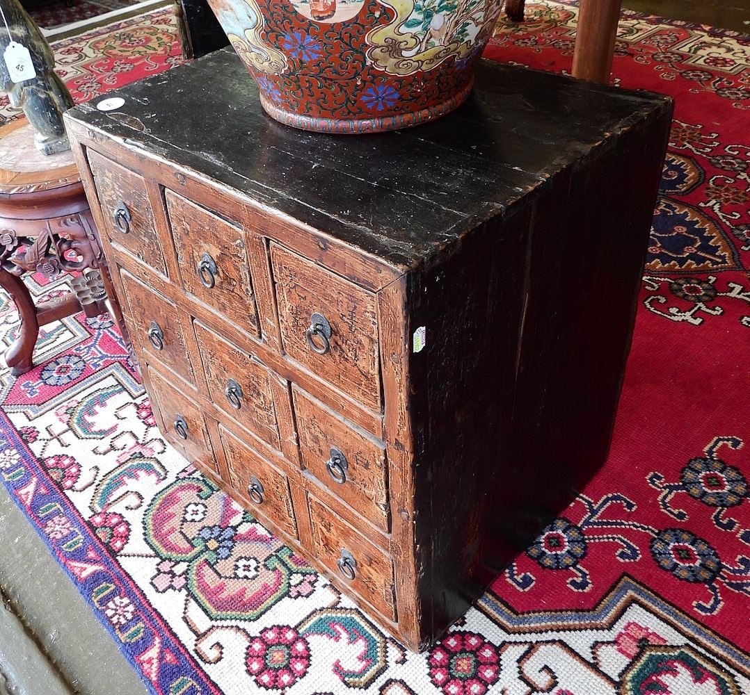 Chinese Nine Drawer Apothecary Chest , 19 1/4 x 19 1/4 x 14 1/2". (1 of 2)
