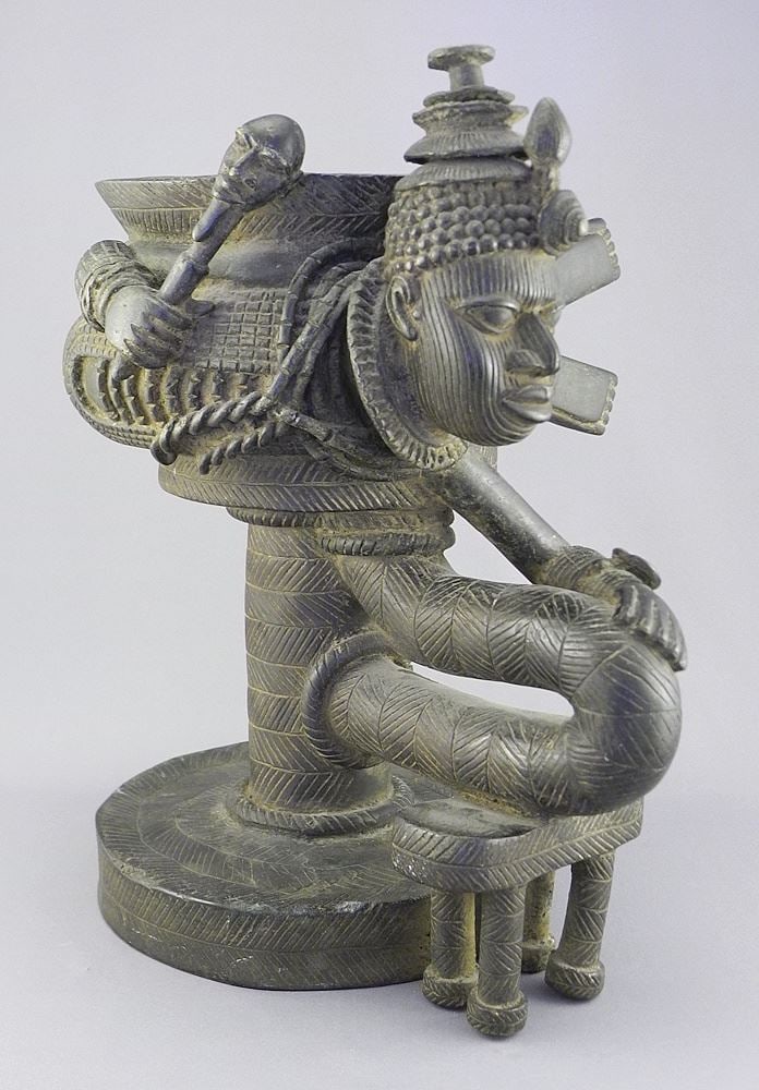 Ife Bronze Ceremonial Vessel, 12 1/4"h. (1 of 4)
