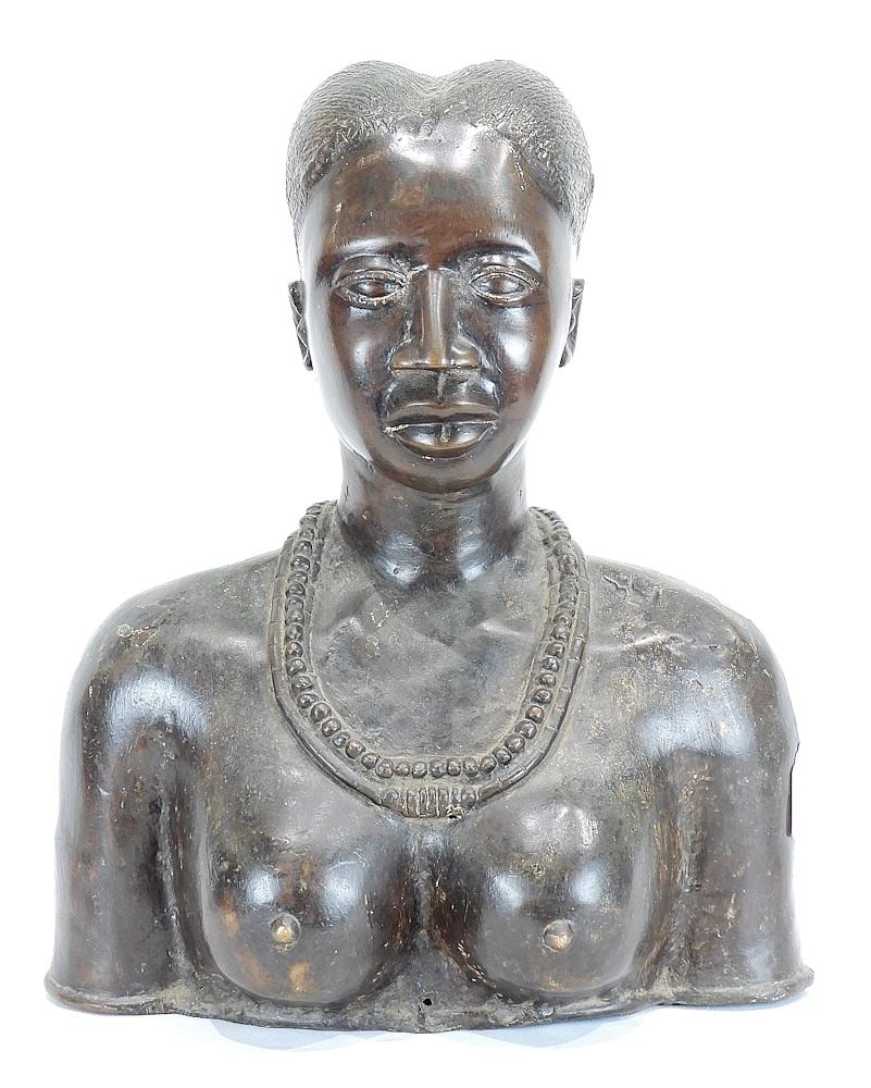 Benin Bronze Bust of a Woman, 19 1/4"h. (1 of 3)
